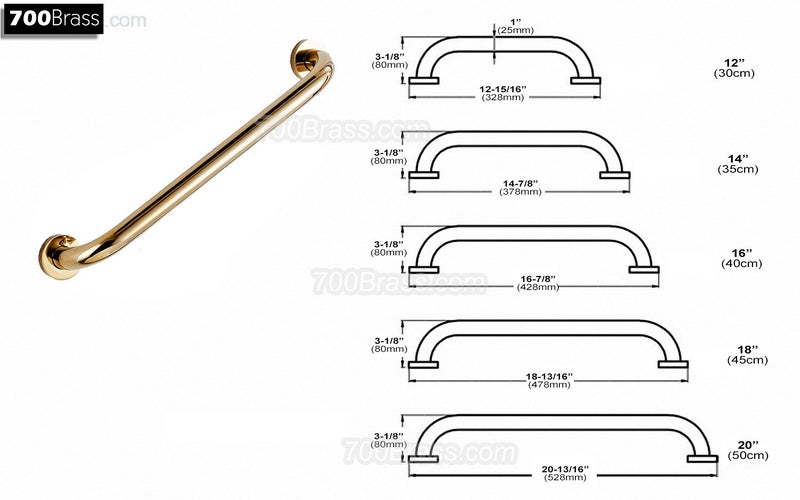 700Brass 14-Inch Grab Bar for Hotel/Motel/Home Shower Safety, Solid Brass, Polished Gold, Heavy-Duty Construction Armrest, Bathroom Bathtub Handrail - Image 2